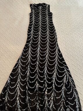 Black and Silver Sequin Evening Gown